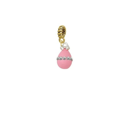 Easter Egg Bead - Pink Easter Egg with Clear Crystal Band - Goldtone Charm Bead