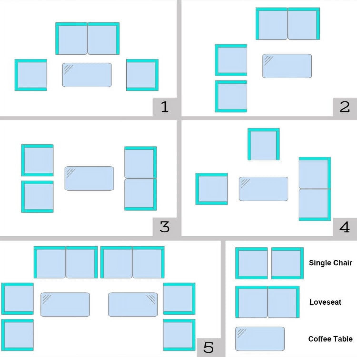 Aimee Lii 4 Pieces Patio Cushioned Wicker Conversation Set, Outdoor Sectional Set with with Glass Coffee Table, Turquoise