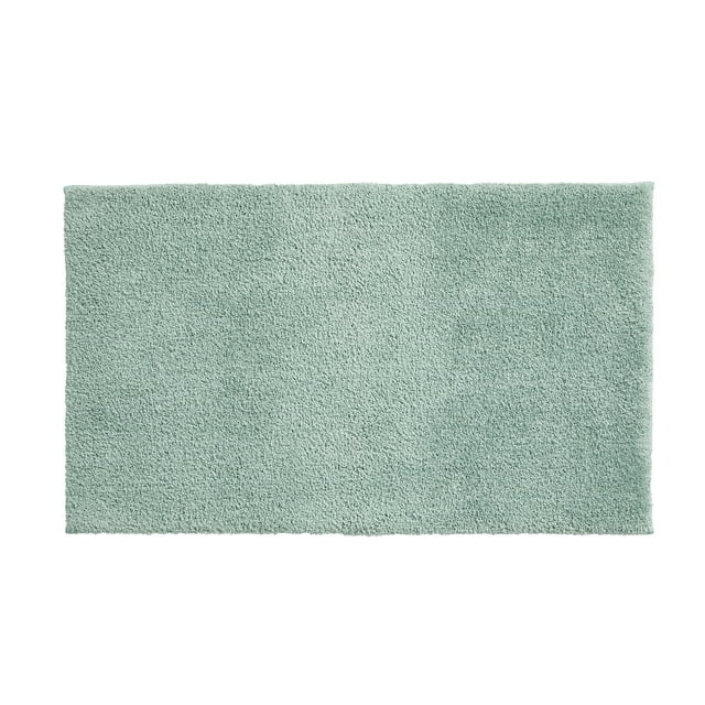 Soft polyester bath rug in Green River color, measuring 20 by 34 inches.