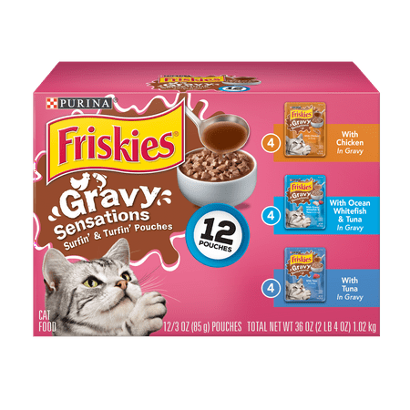 Friskies Gravy Wet Cat Food Variety Pack, Gravy Sensations Surfin' & Turfin' Pouches - (12) 3 oz.