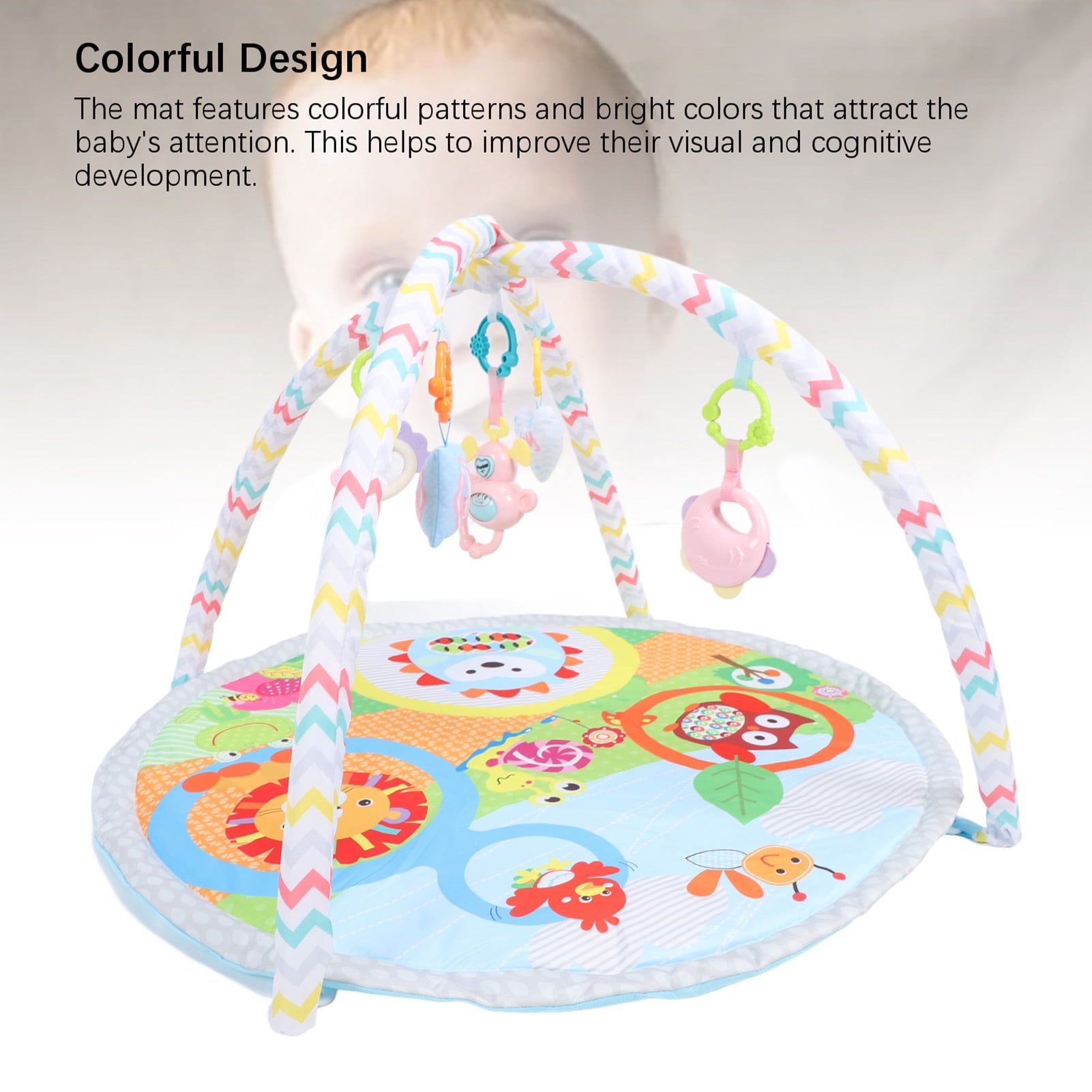 YAHHU Baby Play Gym Promote Motor Sensory Development Colorful Foldable Portable Activity Play Mat with Rattle Toys For Newborn Infant Baby 33.5 inches / 85 cm