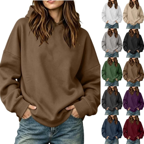 TtopsQueen Women’s Oversized Pullover Hoodie, Long Sleeve Drop‑Shoulder Sweatshirt With Front Kangaroo Pocket, Solid Plain Casual Loose Fit Hooded Top Army Green,L