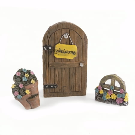 Mini Fairy Garden Door Set with Welcome Sign &