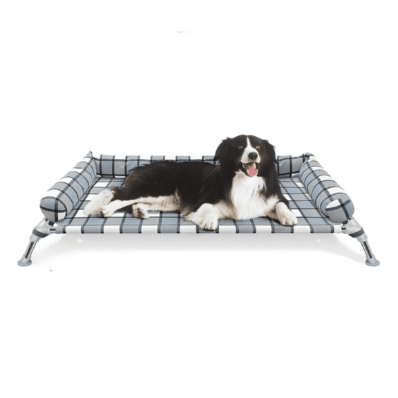 Elevated Dog Cot - Cooling Raised Bed with Pillows, Portable Washable Pet Hammock, Metal Frame for Indoor & Outdoor, Large