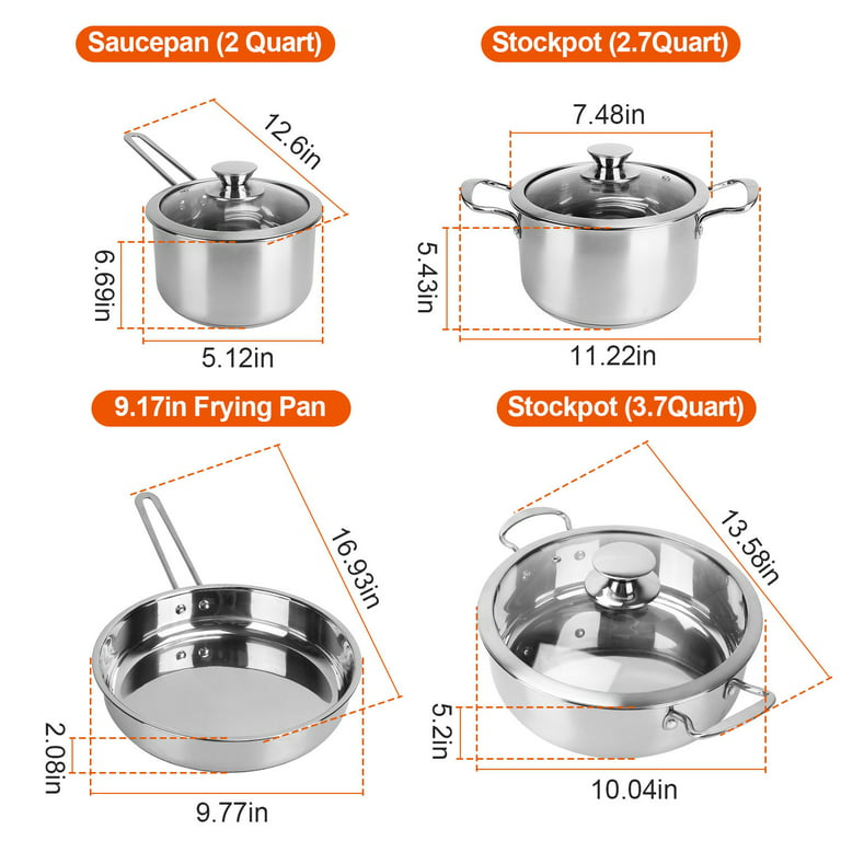 High-Quality Stainless Steel Cookware Set - Featuring Fast and Even Heat  Distribution 2.7-Quart Stockpot with Lid, 9.17in Frying Pan