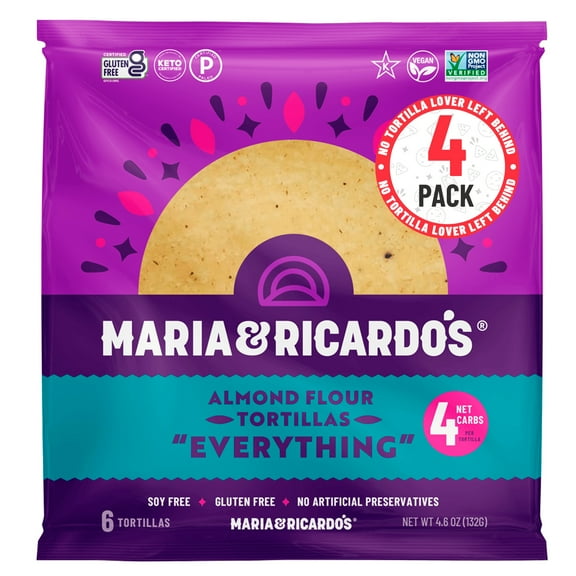Maria  Ricardo's Almond Flour Tortillas br"Everything" (4 Pack, 6 Tortillas per Pack)