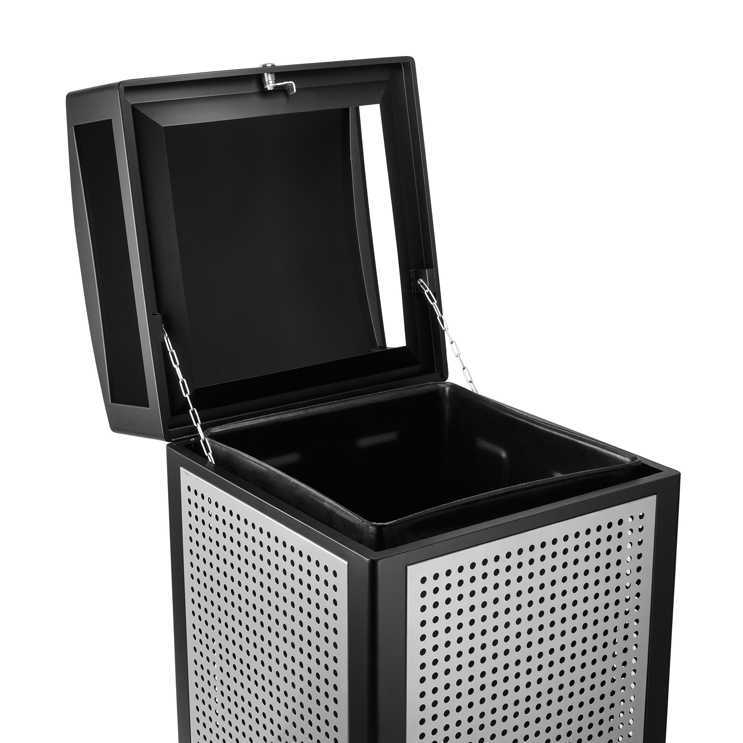 Alpine Indoor & Outdoor Commercial Trash Can with Lid - 40 Gallon Heavy Duty Metal Garbage Can with Removable Bin, Locking Lid, Perfect for Pool, Deck, Office, Mall Black, Grey