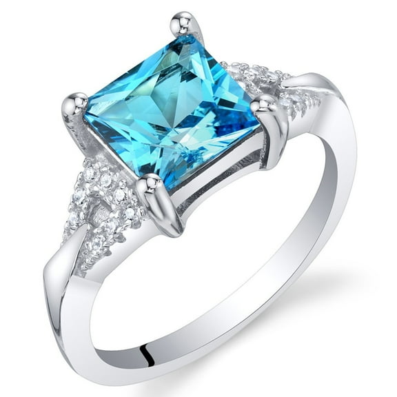 PEORA Swiss Blue Topaz Sterling Silver Sweetheart Ring Size 8, Engagement, Promise, Statement Ring, For Gifts & Everyday Wear, Gifts for Birthday, Anniversary, Christmas, Wedding, Jewelry Gift