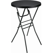28 Inch High Top Round Folding Indoor Outdoor, Plastic Bar Height Foldable Bistro High Table, Black