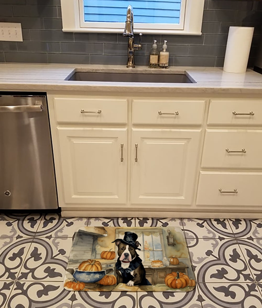 Carolines Treasures DAC1727RUG 19 x 27 in. Unisex Pit Bull Terrier Fall Kitchen Pumpkins Memory Foam Kitchen Mat