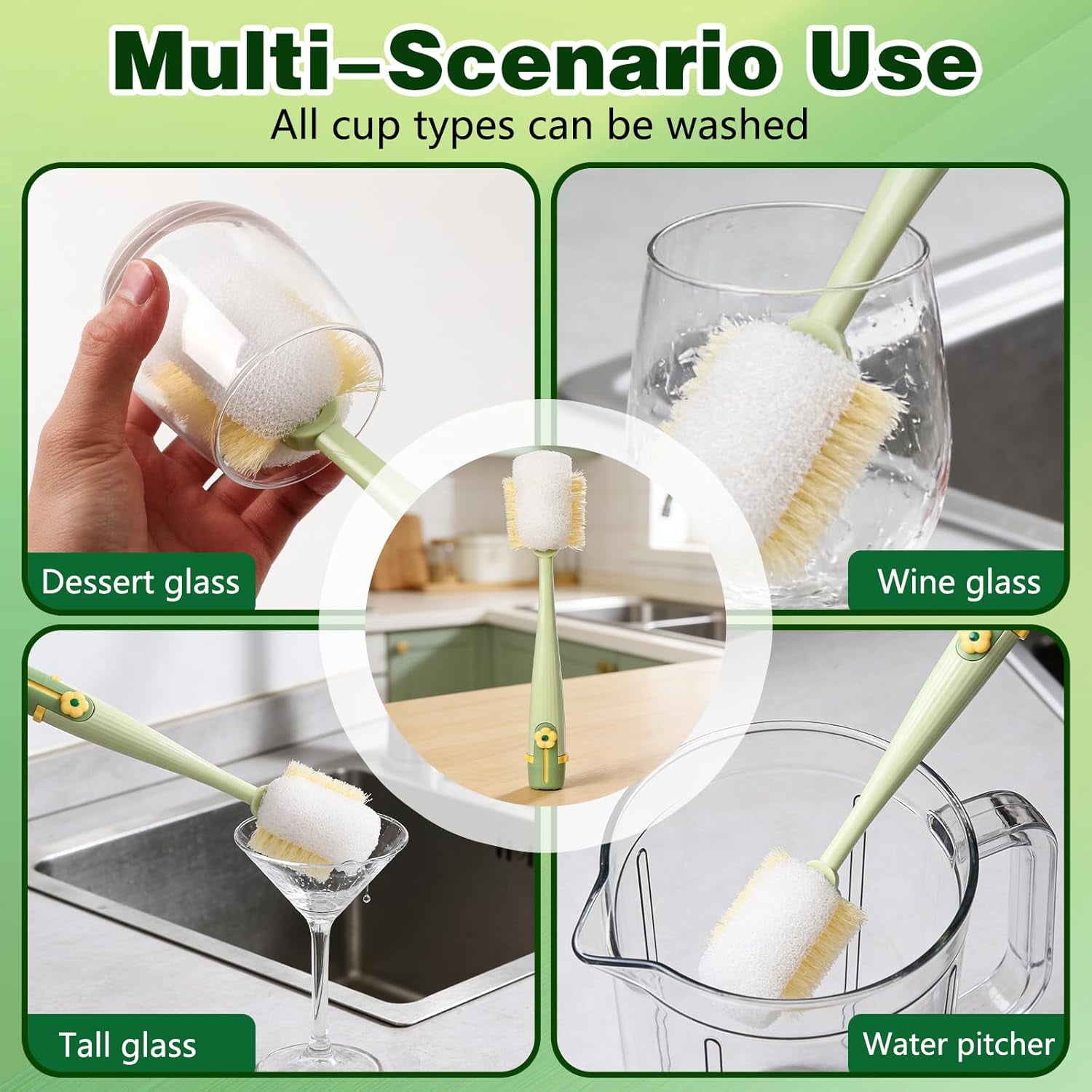 5 in 1 Bottle Cleaning Brush Set, 2026 New Multifunctional Water Bottles Cleaner Brushs, Detachable Portable Bottle and Cup Lid Cleaning Brush Tool, Straw, Lid, Gap & Cup Brushes (Green + White)