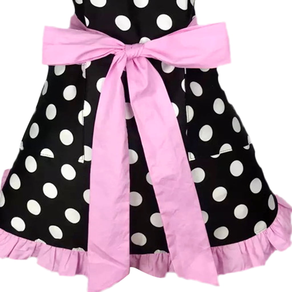 Fiocias Woman point apron kitchen apron with pockets, gift for mother's day Pink