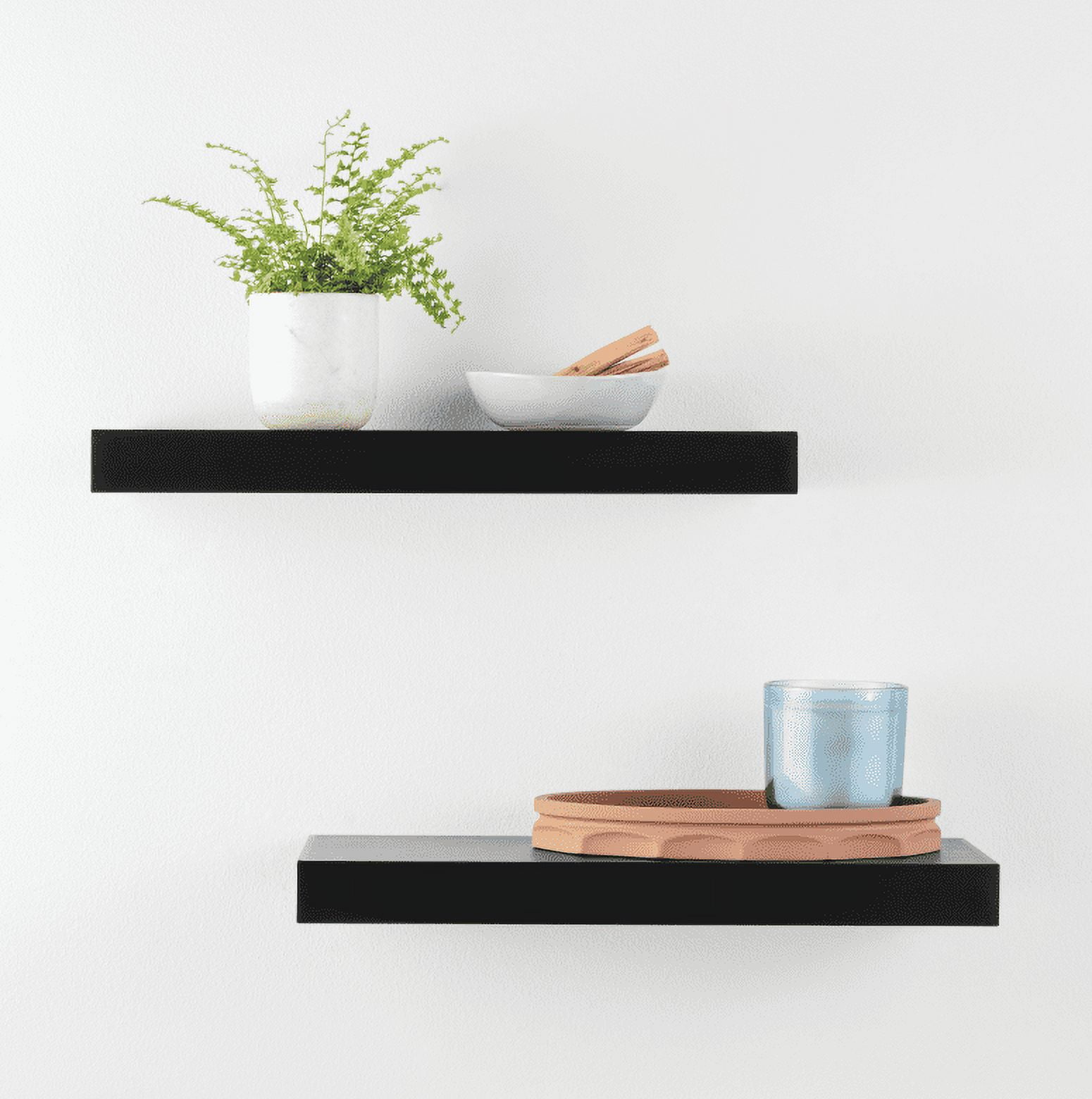 (4 pack) Mainstays Black 16.5" Wood Floating Shelves, Set of 2
