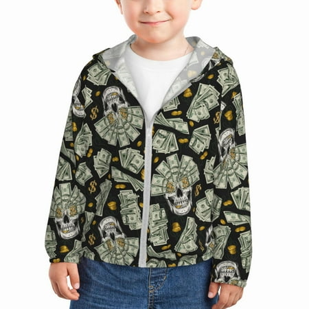 

Lukts Skull with Dollar Print Children s Long-Sleeved Sun Protection Clothing Hooded Sweatshirts for Boys and Girls Outdoor Sports-3 Years