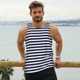 thumbnail image 6 of Rateoe Navy Blue And White Stripes Pattern Sleeveless Gym Shirt Muscle Tee Breathable Workout Shirt Slim-Fit Tank Quick Dry Fit Muscle Tank Top Bodybuilding Sleeveless T Shirt-Medium, 6 of 7