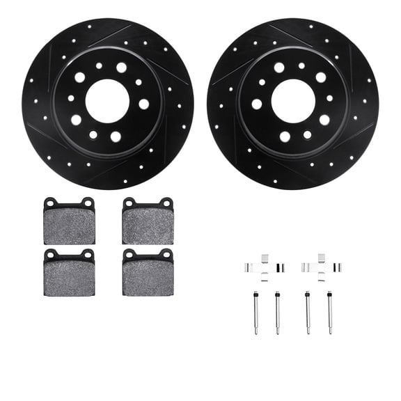 Dynamic Friction Company Rear Brake Rotors-Drilled and Slotted-Black with 5000 Advanced Brake Pads includes Hardware 8512-63010
