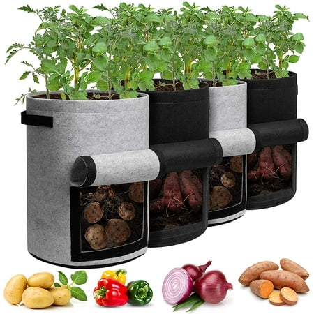 Potato Growing Bags 10 Gallon Grow Bags 4 Pack Plant Pots Black and Gray