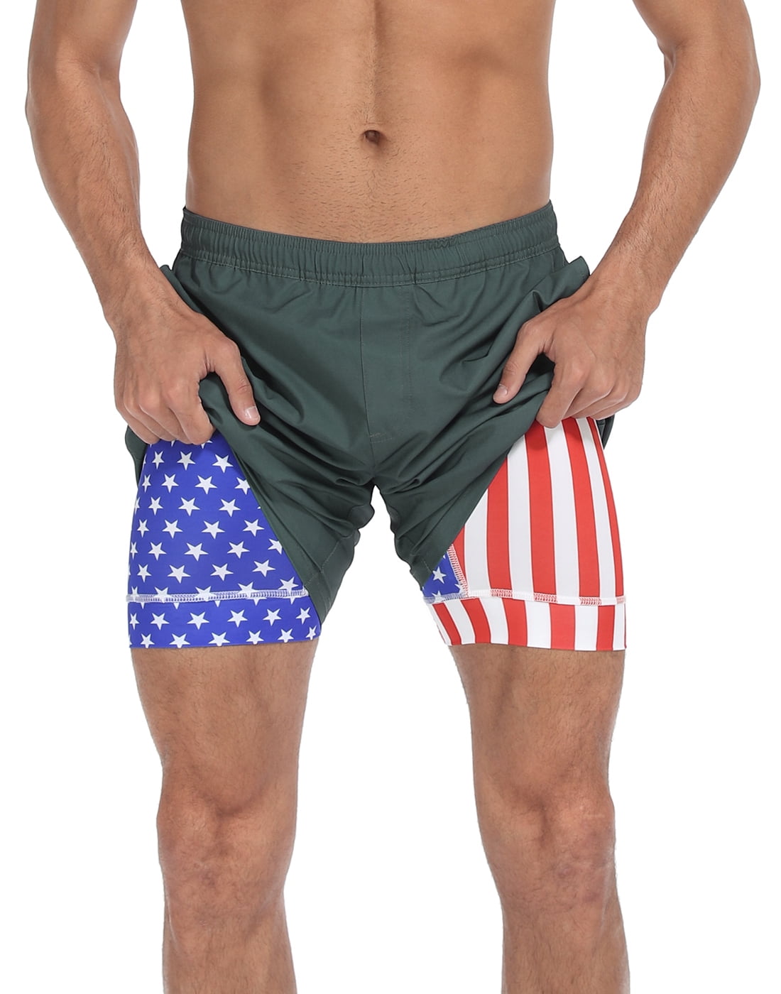 LRD Mens Athletic Workout Shorts with Compression Liner 7 inch Inseam