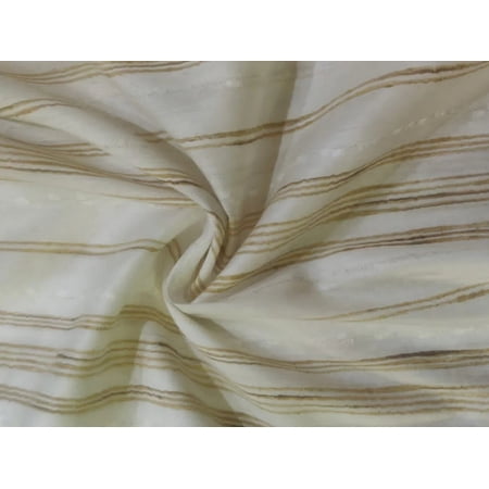 Art Tussar Silk x Gicha Ivory with Gold Stripes 44quot; Wide [10945]
