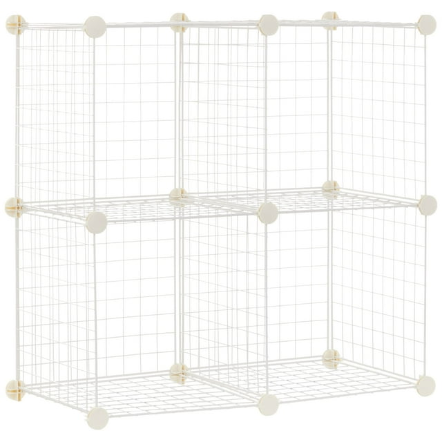 Estantes de almacenamiento de rejilla de alambre de 4 cubos, cubos apilables de 14 x 14 pulgadas, color blanco