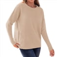 thumbnail image 3 of Suéter de Otoño 2025 para Mujer, Jersey de Punto Acanalado de Larga, Holgado, Cuello Redondo, Murciélago, Suéter Dividido. Caqui M, 3 of 9