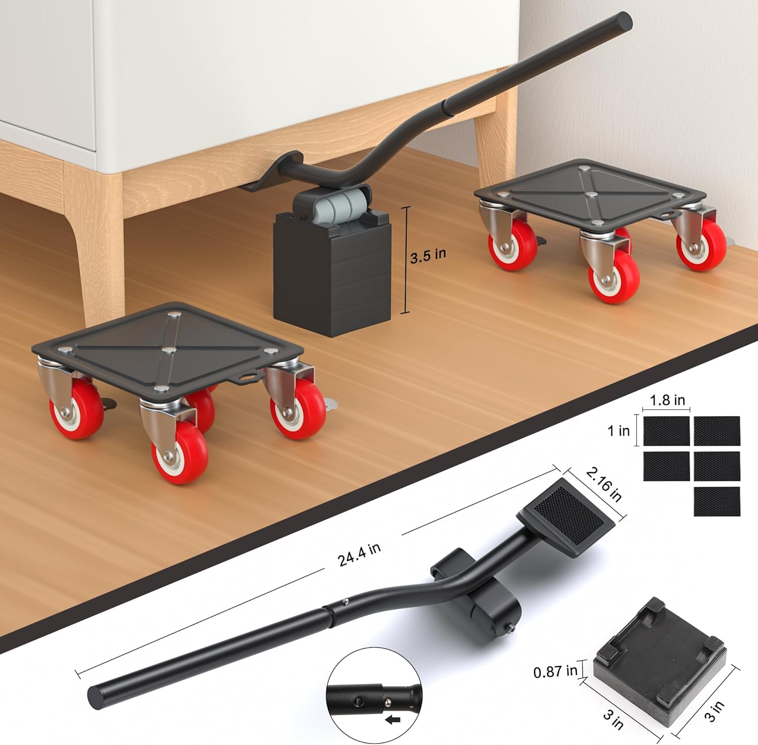 Heavy Duty Furniture Dolly with 5 Wheels, 4000 lbs Load Capacity for Easy Moving and Storage, Furniture Lift Mover Tool Set Perfect for Heavy Home or Office - Made of Premium Carbon Steel (6 Packs)