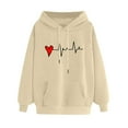 thumbnail image 2 of Qertyioot Plus Size Tops for Womens,Women's Comfortable Heart Pattern Printed Hooded Pocket Drawstring Sweater, 2 of 4