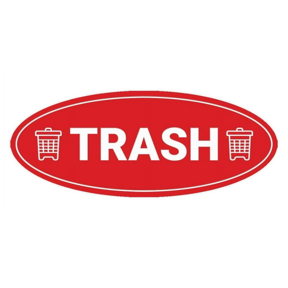 Signs ByLITA Oval Trash Sign - Laser-Engraved Lettering | Durable ABS Plastic | Vibrant Colors | Powerful Foam Tape (Red) - Large