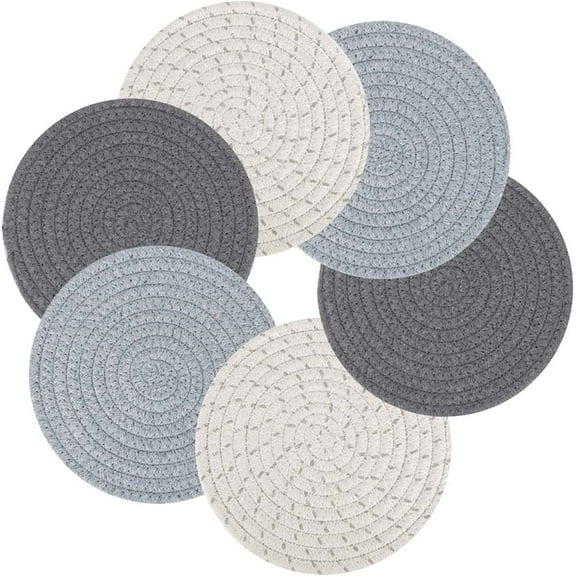 Duslogis Pot Holders Set Trivets Set Heat Resistant Cotton Thread Weave Pads Mats for Hot Dishes Hot Pots and Pans Stylish Coasters Set of 6 Cooking Baking Accessory 7 Inches Round