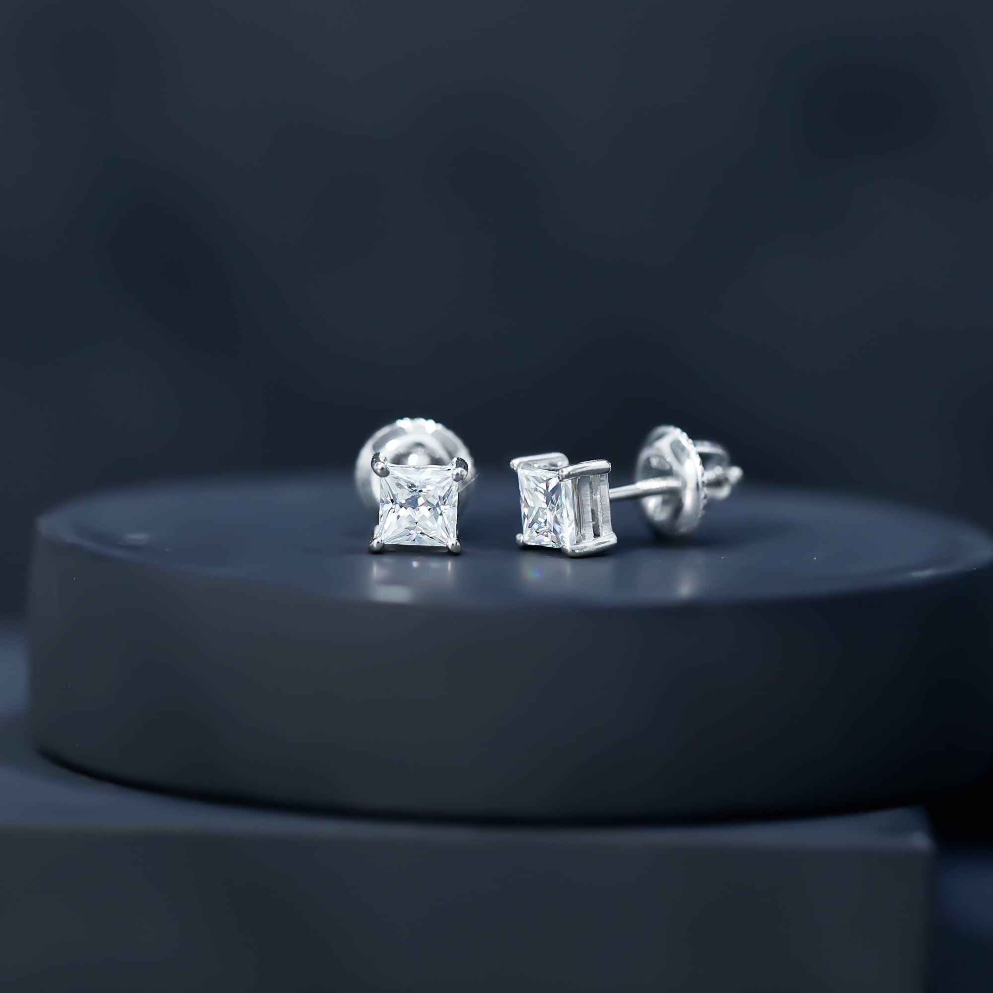 Certified 1.50 Ct Moissanite Stud Earrings with Screw Back (5 mm, D-VS1 Grade) - 925 Silver Princess Cut Earrings - Gift for Women