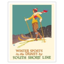 Winter Sports in the Dunes - South Shore Line - Chicago Lake Shore & South Bend Railroad - Vintage Travel Poster by Oscar Rabe Hanson c.1925 - Fine Art Matte Paper Print (Unframed) 16x20in