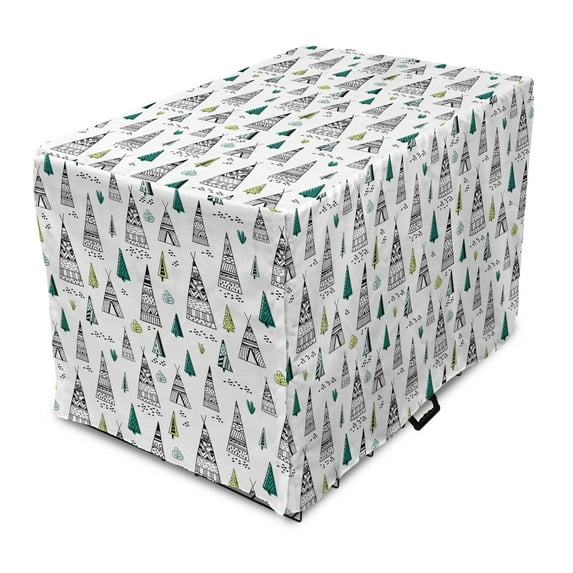 Tribal Dog Crate Cover, Tribal Themed Pattern with Wigwam Tents and Trees, Easy to Use Pet Kennel Cover Small Dogs Puppies Kittens, 7 Sizes, Black Teal, by Ambesonne