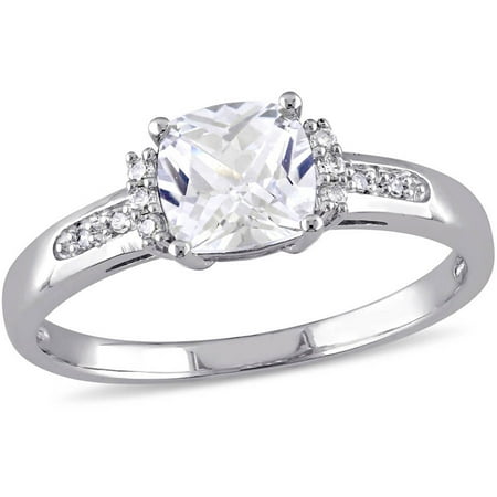Miabella 1-1/4 Carat T.G.W. Created White Sapphire and Diamond-Accent 10kt White Gold Engagement Ring