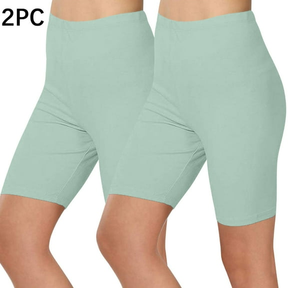 Summer Savings Clearance!LEBONYARD Yoga Shorts for Girls,2PC Women's Fashion Solid Color Leggings with Yoga Sport Elastic Quarter Pants Shorts Leggings Blue L