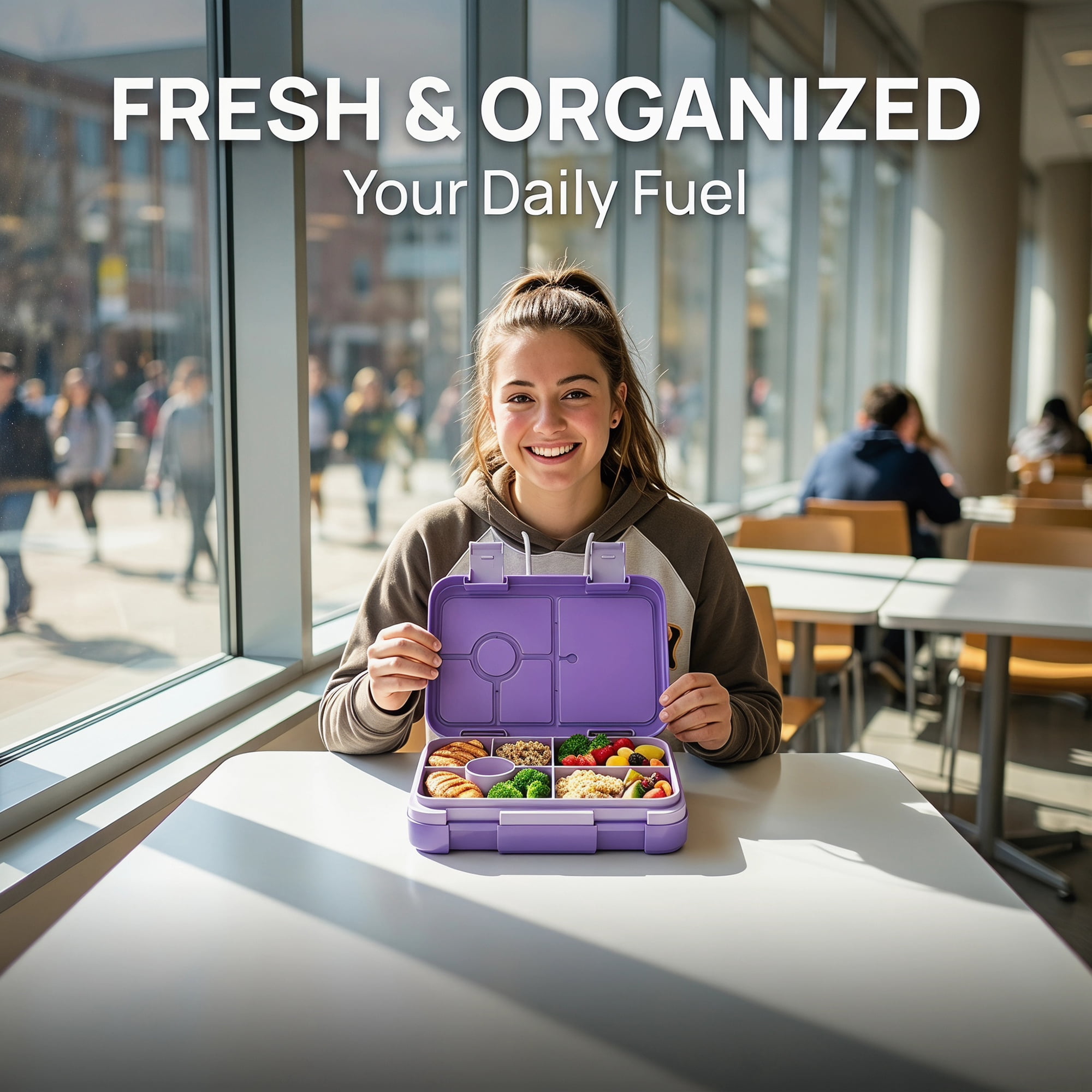 Unique Bargains PP Material Heat Resistant Meal Lunch Bento Box Purple