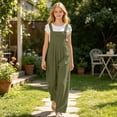 thumbnail image 2 of NordicNest Cotton Linen Overalls for Girls – Casual Mid Waist Denim Trousers with Suspenders, Breathable Spring Summer Pants Kids 4-15Y, 2 of 5