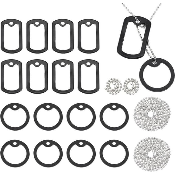 32pcs 2Styles Silicone Dog Tag Silencers Include 8 Pcs Stainless Steel Chain and 8pcs Iron Ball Chains with Connectors for Reduce Noise and Protect Tag