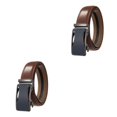 thumbnail image 4 of Qarigey Cómodo de usar Cinturón con hebilla automática para hombres - Trabajo de cuero duradero y resistente a los arañazos Grano de Grano de carbono azul 95 Correas Marrón 2Conjunto, 4 of 6