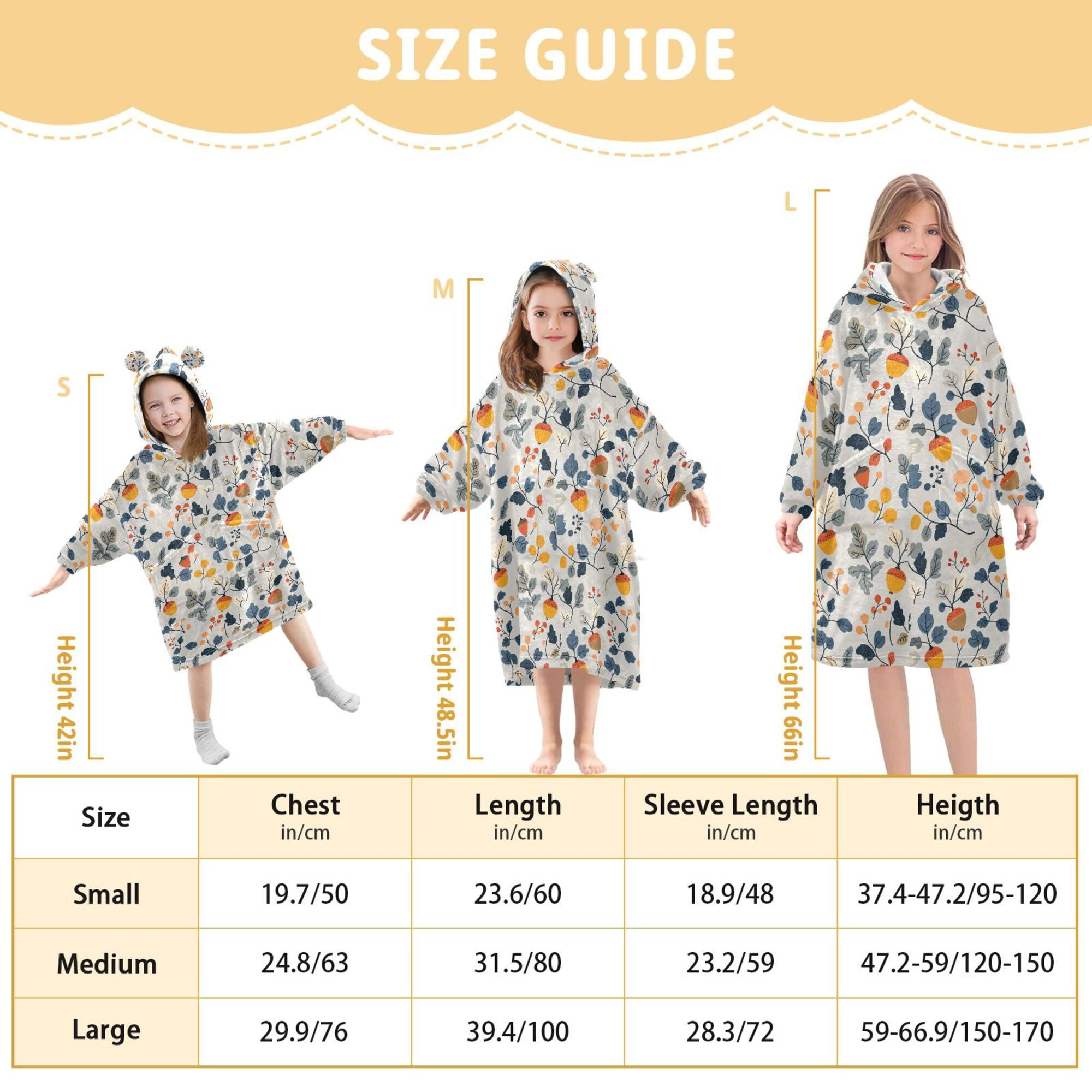 FORMRS Wearable Blanket Hoodie with Sleeves for Kids Cozy Flannel Sweatshirt, Acorn Leaves Pattern