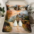 thumbnail image 2 of Manfei 3D Ghost Bed Sheets for Kids, Vintage Halloween King Sheets, Countryside Road Sheet Set, Luxury Bedroom Decor, 4 Pieces, 2 of 7