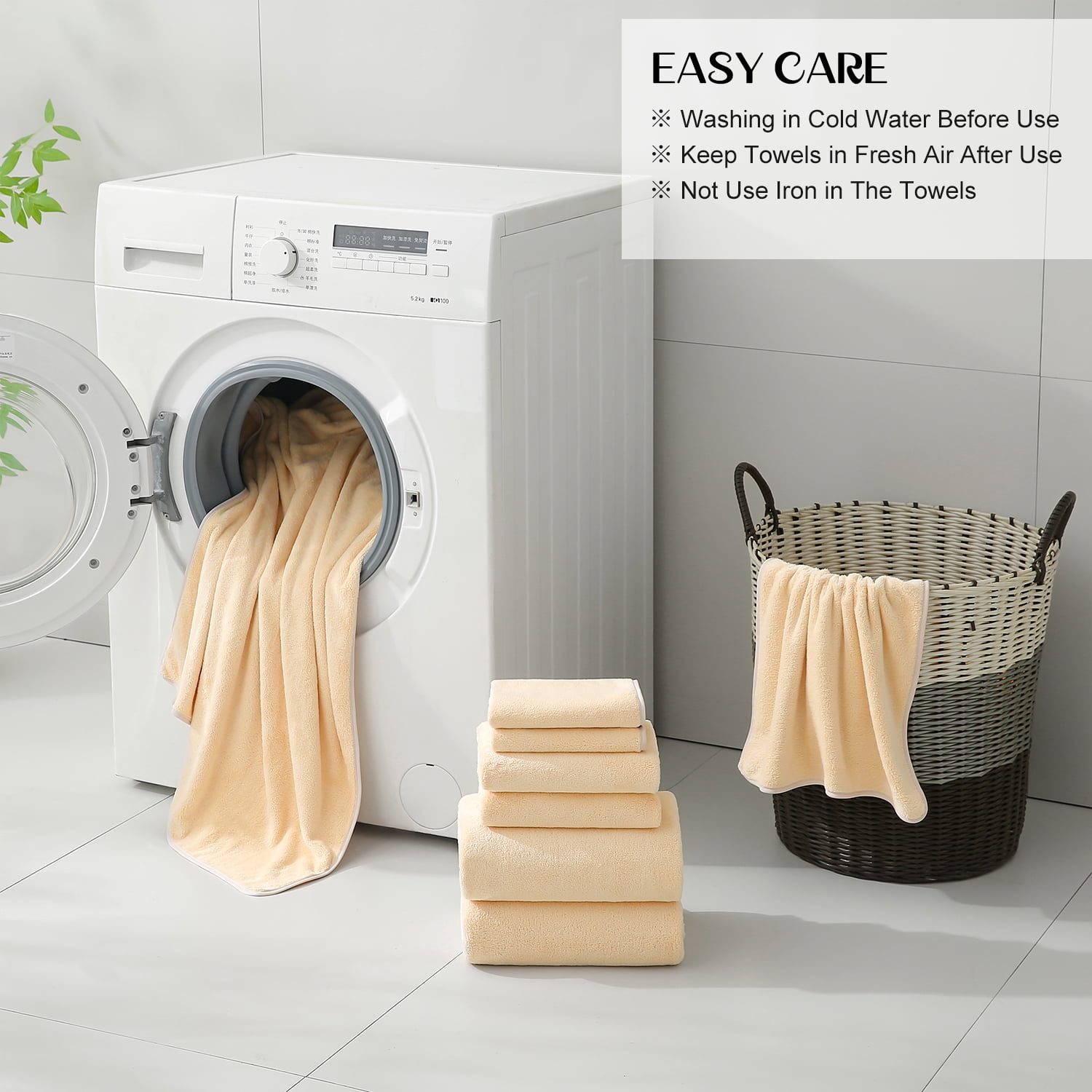 Kebury 18 Piece Family Bath Towels Set - 6 Bath Sheets, 6 Hand Towels & 6 Washcloths - Microfiber Shower Towels with Hanging Loop Absorbent Ultra Soft Towels for Bathroom Spa Gym- Apricot Yellow