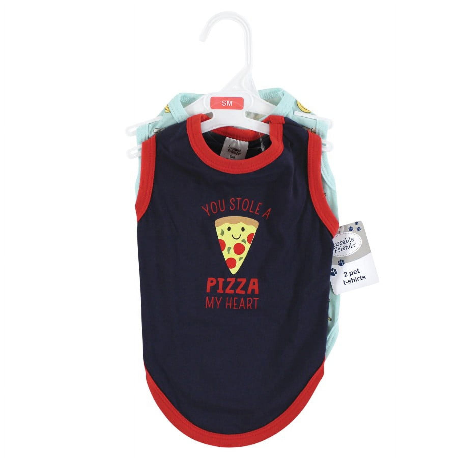 Luvable Friends Dog Pet Dog and Cats Cotton T-Shirts 2pk, Pizza Bananas, Large