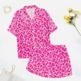 thumbnail image 4 of RMGVDSD Women's Leopard Print Pajama Set With Silk Satin Short Sleeved Button Up Top And Shorts Loungewear Set Women Fashion Travel Outfits, 4 of 7