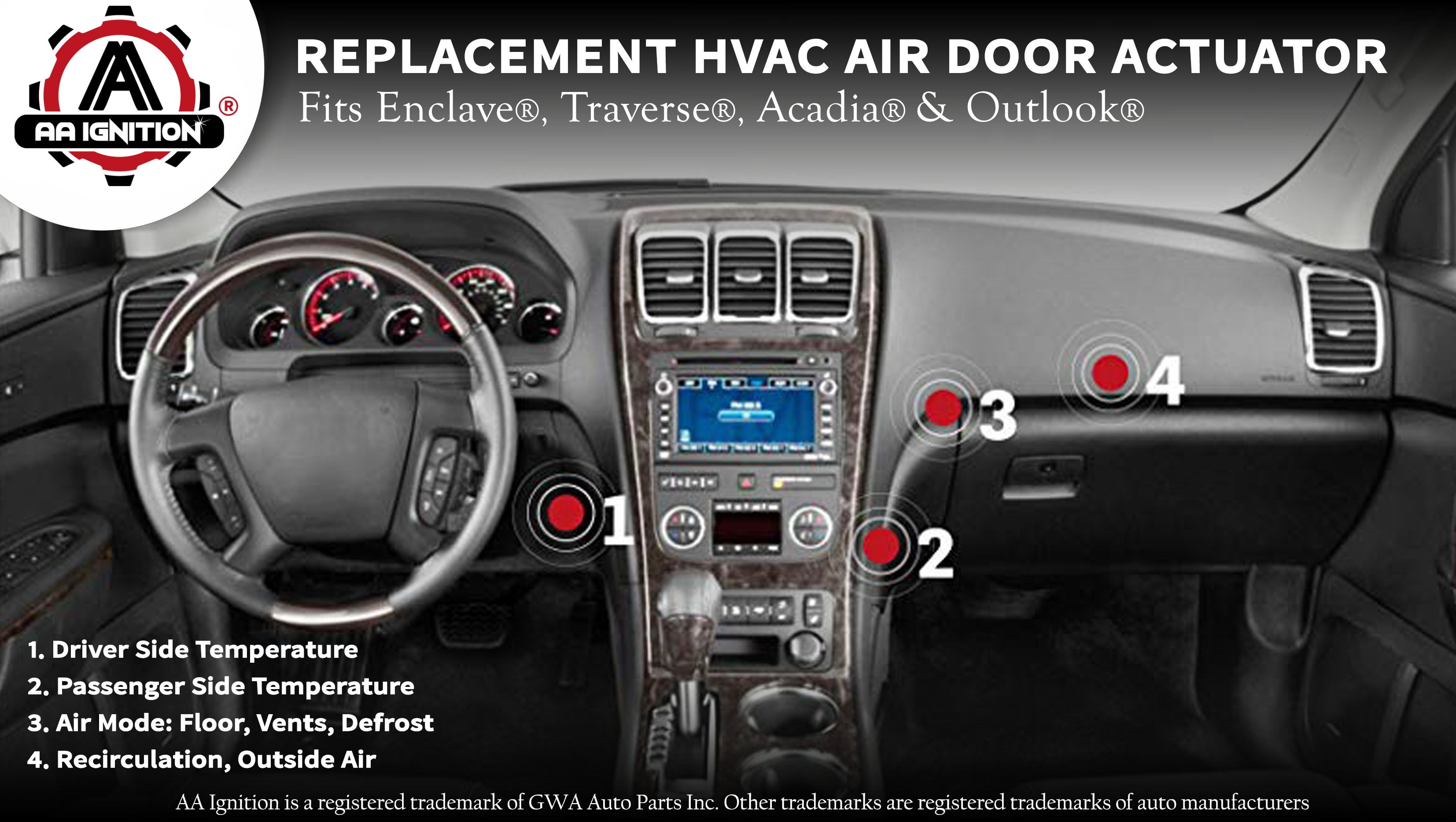 604-140 HVAC Air Door Actuator for 2009-2012 Chevrolet Traverse 2008-2012 Buick Enclave 2007-2012 GMC Acadia Replaces OE # 15-73989 20826182 1573989 AC Heater Blend Door Actuator 