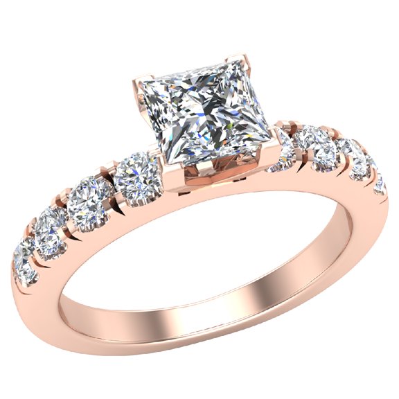 Diamond Engagement Rings For Women GIA Certified Princess Solitaire Diamond Ring 18K Rose Gold 1.10 Carat (G,I1)