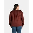 thumbnail image 3 of Terra & Sky Black Label Women's Plus Size Button Front V Neck Blouse with Long Sleeves, 0X-4X, 3 of 5