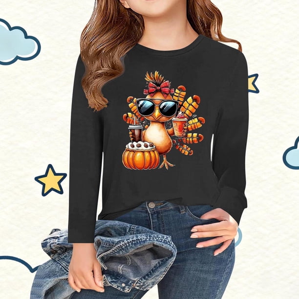 Blusas y camisas de cuello redondo y manga larga para niños Camisas estampadas de manga larga para Acción de Gracias Camisas lindas de cuello redondo Blusas casuales elegantes Ropa Camisas de cuello r