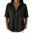 thumbnail image 2 of Women's Cotton Linen Polo Shirt, Casual Short Sleeve Summer Top, Button Down Blouse, 2 of 6