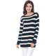thumbnail image 3 of INSPIRE CHIC Suéter de rayas túnica con hombros descubiertos y cuello redondo para mujer Azul XL, 3 of 6