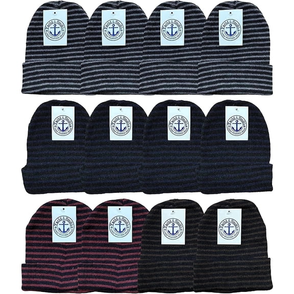 Yacht & Smith Mens Womens Warm Winter Hats in Assorted Colors, Mens Womens Unisex (12 Pack Stripe)